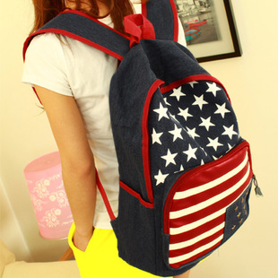 美國國旗學生書包帆布皮雙肩包女 好看背包女韓版潮流學院風