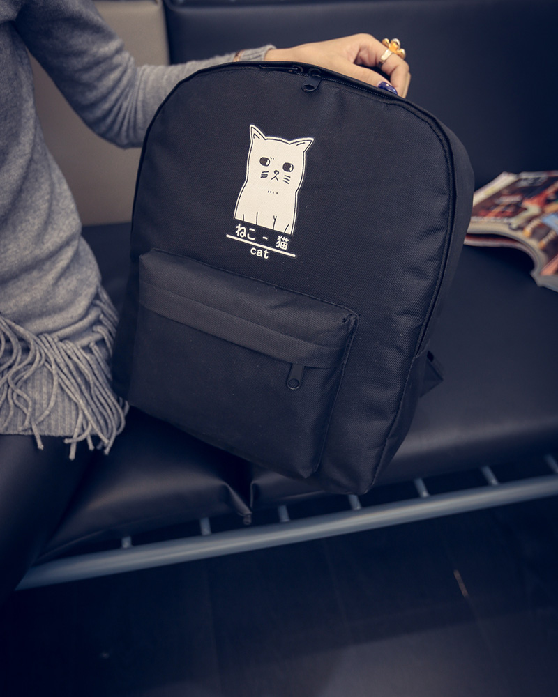 韓版新款簡約可愛貓咪卡通女生雙肩背包學院風初中學生書包小清新