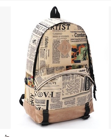 17韓版新款時尚潮流個性報紙雙肩包男女旅行包背包中學生書包